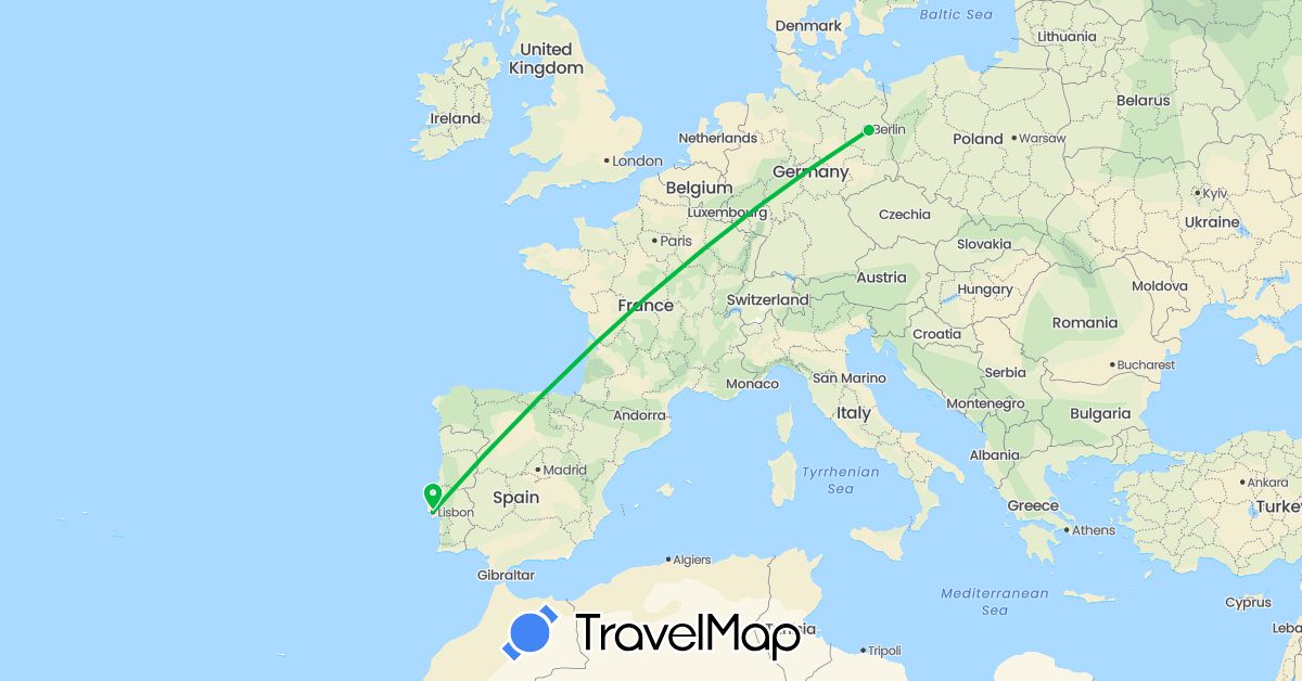 TravelMap itinerary: bus in Germany, Portugal (Europe)